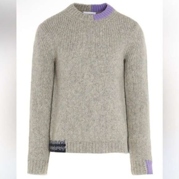 Helmut Lang Womens Gray Wool Blend Colorblock Crewneck Pullover Sweater Top M - Picture 1 of 7